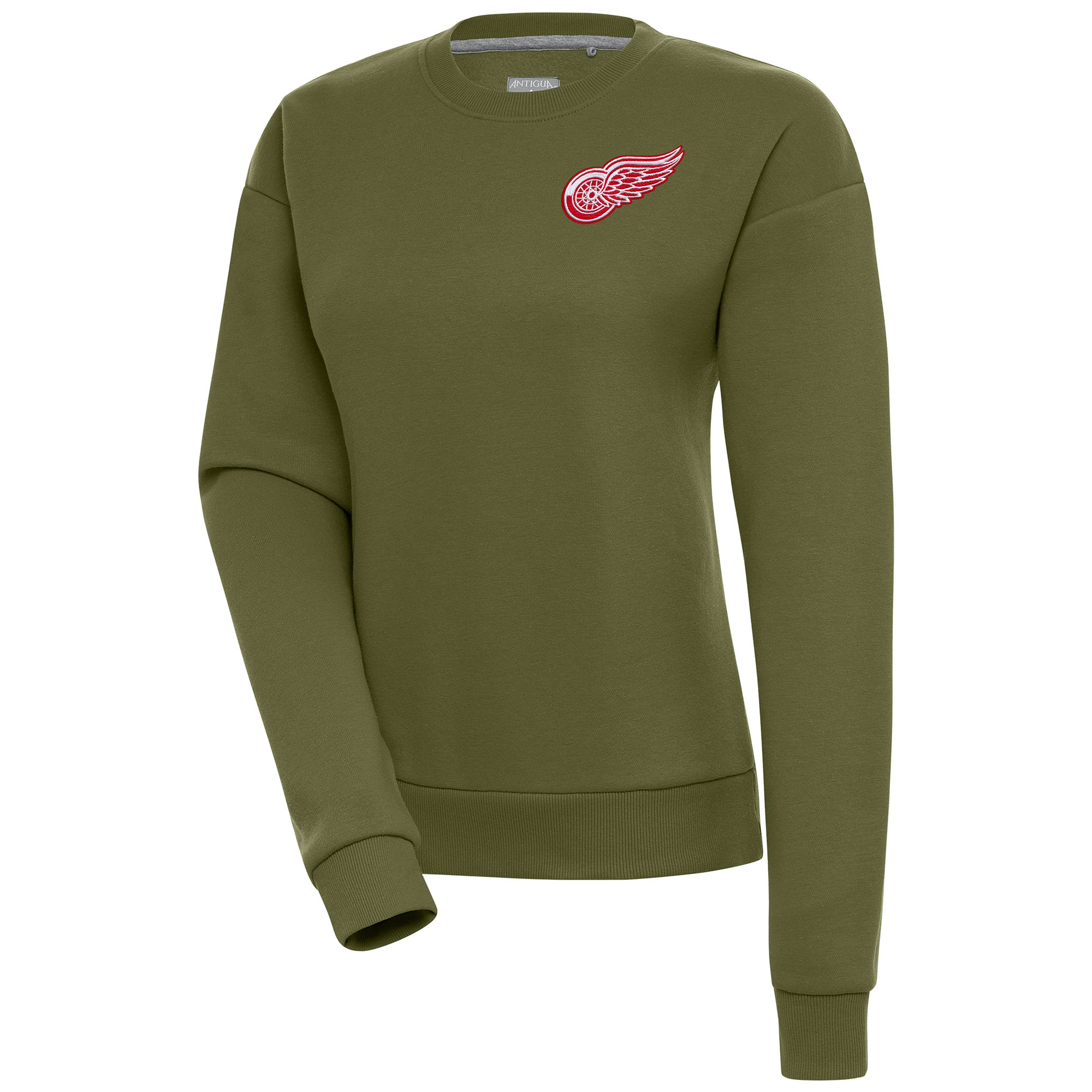 Women's Antigua Olive Detroit Red Wings Victory Pullover Sweatshirt